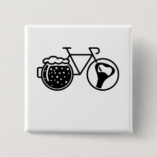 Fiets met bierglas. Flesopener icoon Vierkante Button 5,1 Cm
