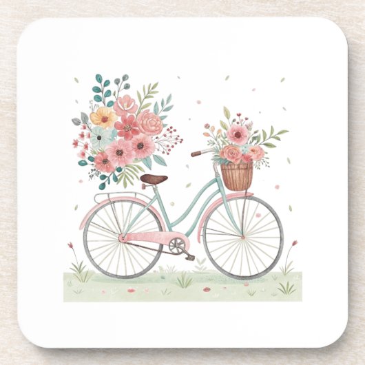 Fiets Met Bloemen Bier Onderzetter (Voorkant)