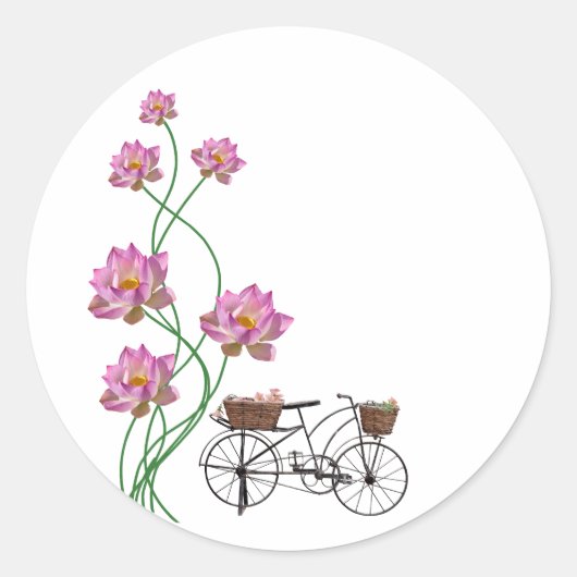 fiets met bloemen Clip art Ronde Sticker (Voorkant)