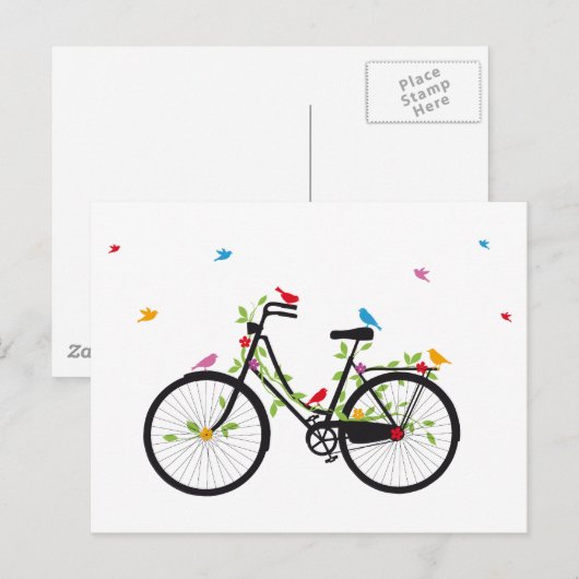 fiets met bloemen en vogels briefkaart (Voorkant / Achterkant)