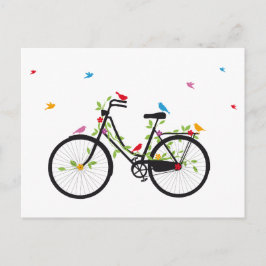 fiets met bloemen en vogels briefkaart