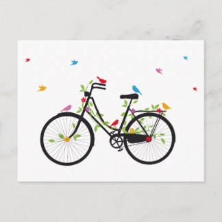  fiets met bloemen en vogels briefkaart