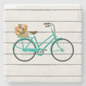 fiets met bloemen schilderen stenen onderzetter (Voorkant)