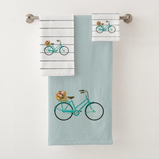  Fiets met Bloemen Turquoise Handdoek Set (Insitu)