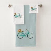  Fiets met Bloemen Turquoise Handdoek Set (Insitu)