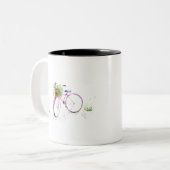 Fiets met bloemen. tweekleurige koffiemok (Voorkant links)