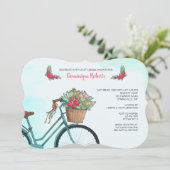 Fiets met bloemen uitnodiging (Staand voorkant)