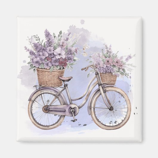 fiets met bloemen – Waterverf Magneet (Voorkant)