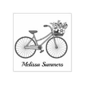 Fiets met bloemenmand aangepaste naam rubberstempel (Afrduk)