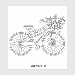 Fiets met bloemenmand, aangepaste naam sticker