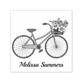 Fiets met bloemenmand aangepaste naam  zelfinktende stempel (Design)