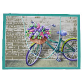 Fiets met Bloemenmand Grote Gift Bag Groot Cadeauzakje (Achterkant)