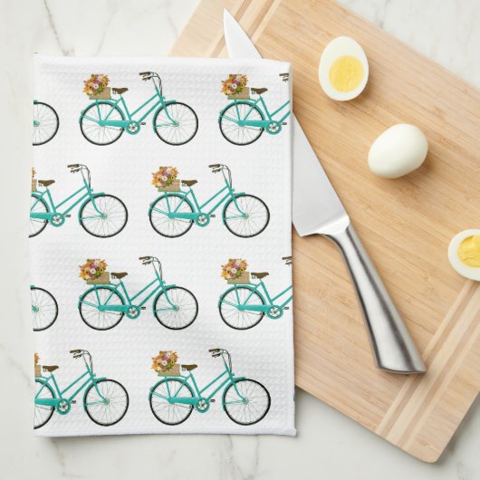  Fiets met Bloemenmand Kunst Keuken Theedoek (Quarter Fold)