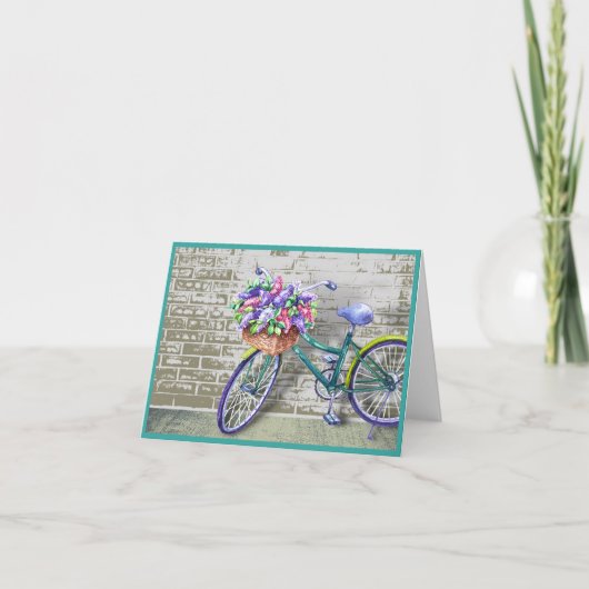 Fiets met bloemenmand Note Kaart (Voorkant)