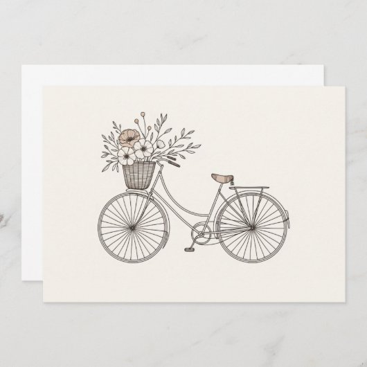  Fiets met Blooming Basket Invitation Kaart (Voorkant / Achterkant)