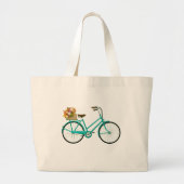  fiets met Flowers Retro Art Grote Tote Bag (Voorkant)