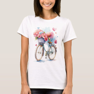  fiets met hart in Waterverf stijl T-shirt
