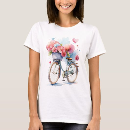  fiets met hart in Waterverf stijl T-shirt (Voorkant)