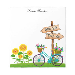 fiets met mand bloemen notitieblok