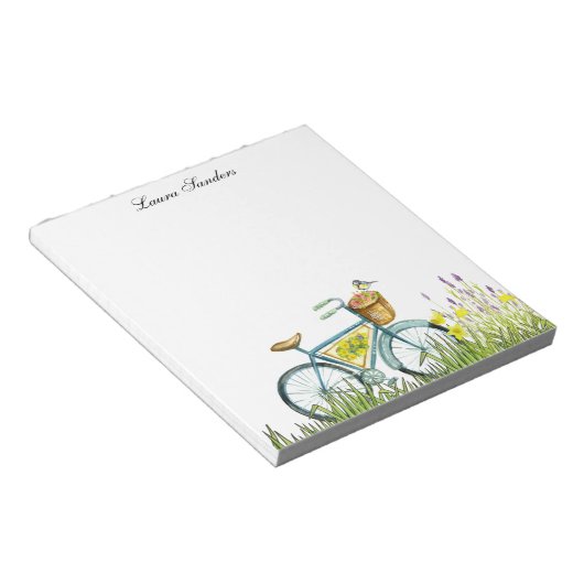 fiets met mand bloemen notitieblok (Schuin)