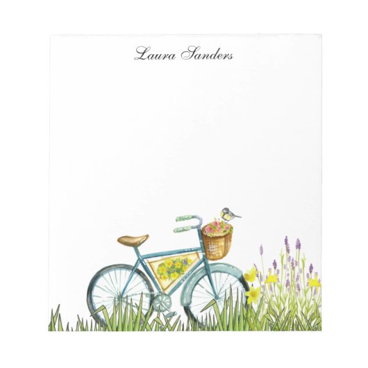 fiets met mand bloemen notitieblok (Voorkant)