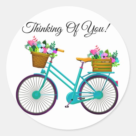 fiets met mand bloemen ronde sticker (Voorkant)