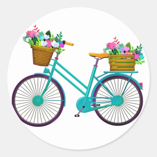 fiets met mand bloemen - Sticker (Voorkant)