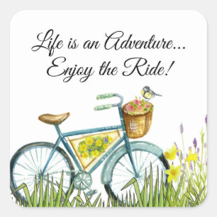 fiets met mand bloemen vierkante sticker