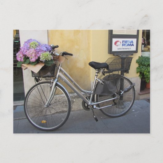 Fiets met mand vol hortensia's briefkaart (Voorkant)