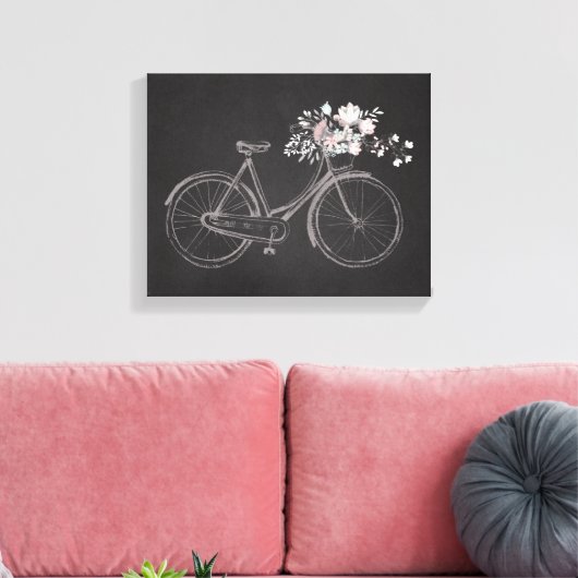  fiets met mooie roze & witte bloemen canvas afdruk (Insitu (Woonkamer))