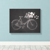 fiets met mooie roze & witte bloemen canvas afdruk (Insitu (Houten vloer))