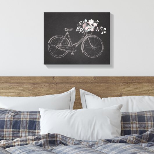 fiets met mooie roze & witte bloemen canvas afdruk (Insitu (Slaapkamer))
