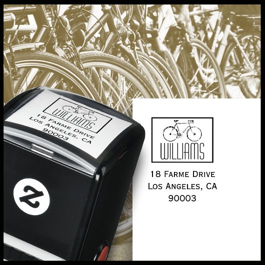 Fiets met naam & retour adres, vierkant  zelfinktende stempel