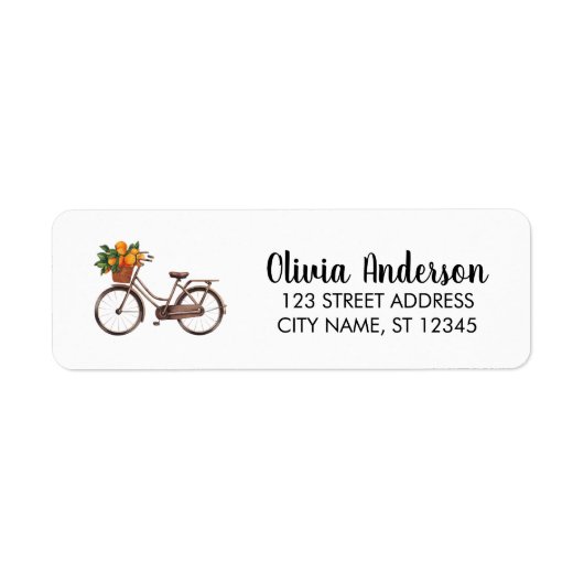 Fiets met sinaasappel retour adreslabel etiket (Voorkant)