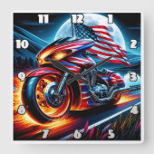 Fiets met vlag bij maanverlicht meer vierkante klok (Voorkant)