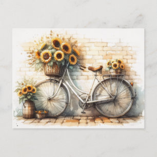  Fiets met Waterverf Zonnebloemen Briefkaart