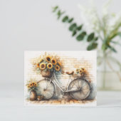  Fiets met Waterverf Zonnebloemen Briefkaart (Staand voorkant)