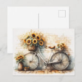  Fiets met Waterverf Zonnebloemen Briefkaart (Voorkant / Achterkant)