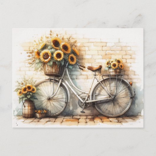  Fiets met Waterverf Zonnebloemen Briefkaart (Voorkant)