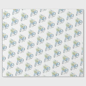 fiets met witte kat en madeliefje cadeaupapier (Vlak)