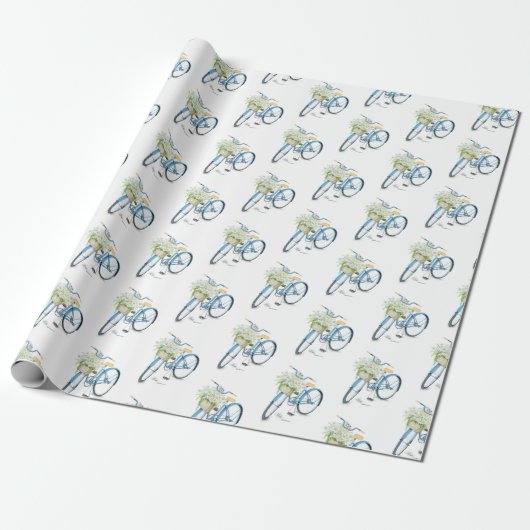fiets met witte kat en madeliefje cadeaupapier (Uitgerold)