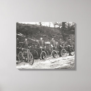 Fiets & Motorpolitie, 1915. Oude foto Canvas Afdruk