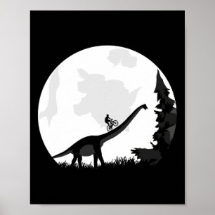 Fiets op een dinosaurus-maansilhouet Mtb Mountain Poster