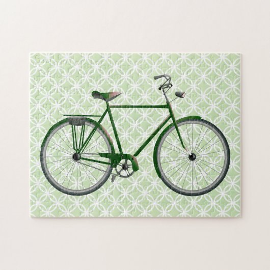  fiets op groene retro kunst legpuzzel (Horizontaal)