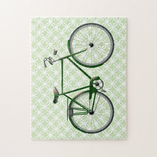  fiets op groene retro kunst legpuzzel (Verticaal)