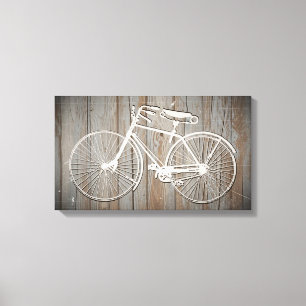 fiets op Rustic Wooden Board Wall Art Canvas Afdruk