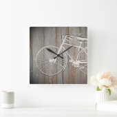  fiets op Rustic Wooden Board Wall Art Vierkante Klok (Huis)
