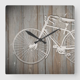  fiets op Rustic Wooden Board Wall Art Vierkante Klok