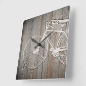  fiets op Rustic Wooden Board Wall Art Vierkante Klok (Hoek)
