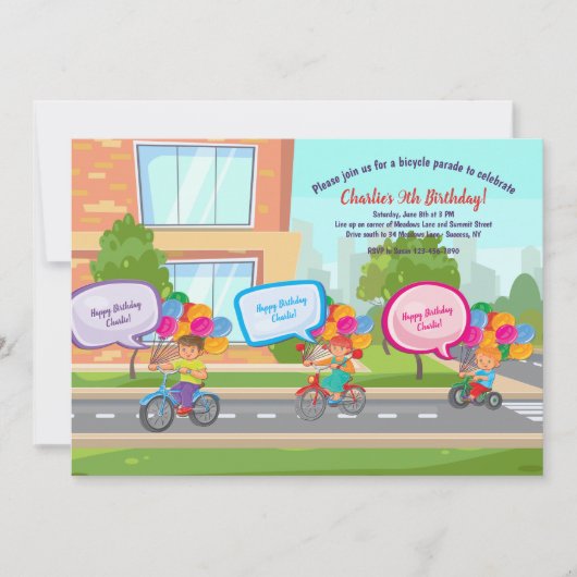 Fiets Parade Verjaardag Uitnodiging (Voorkant)